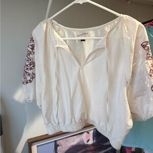Universal Thread Cream Blouse with Maroon Patterns